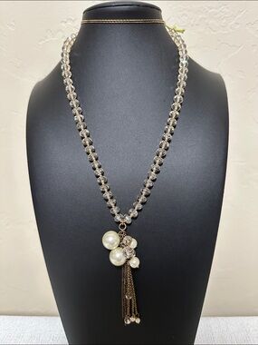Spring Street Glass Faucet Bead & Pearl Tassel Necklace